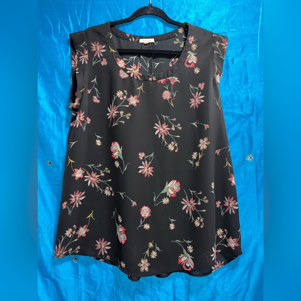 Pleione Black Sleeveless Floral Scoop Neck Top Women XL